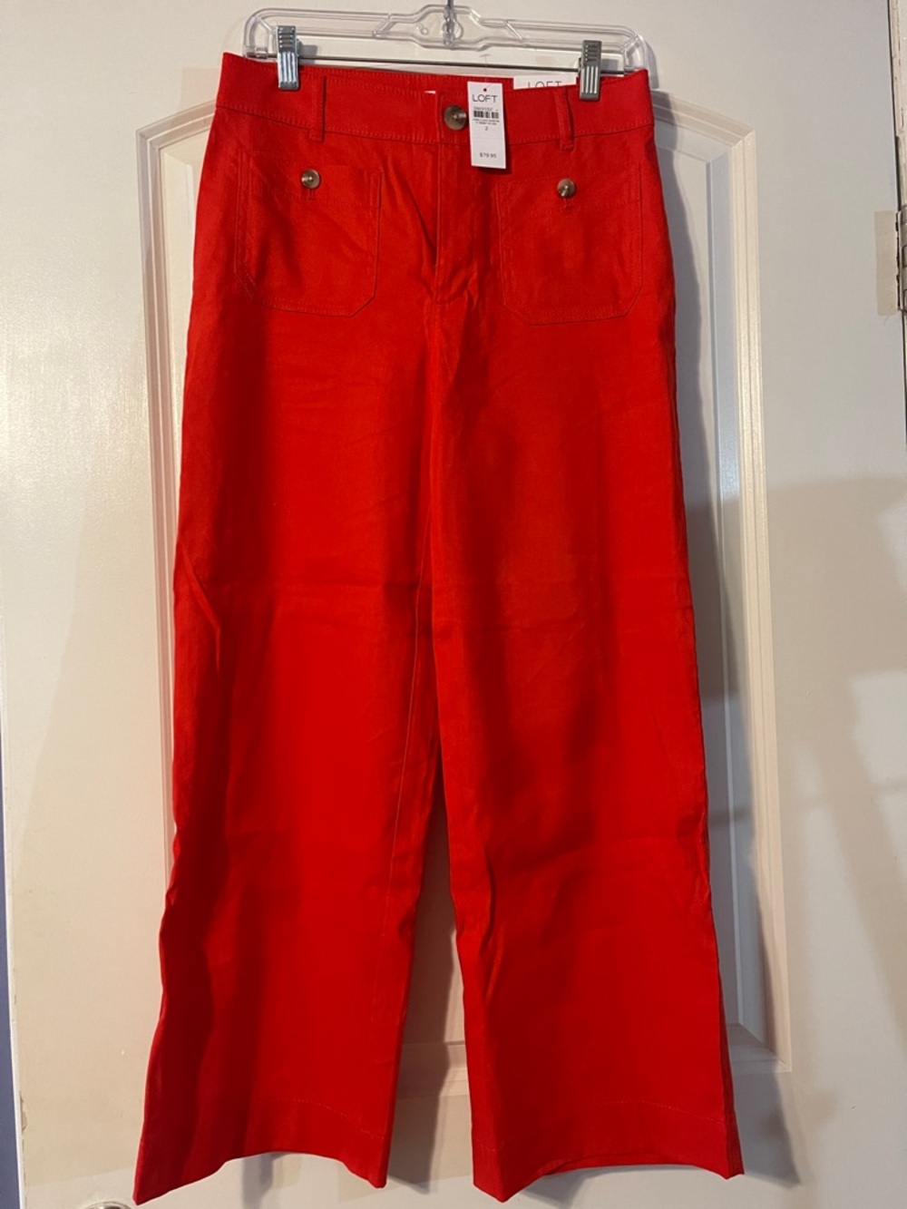 LOFT Red High-Waist Wide-Leg Pants